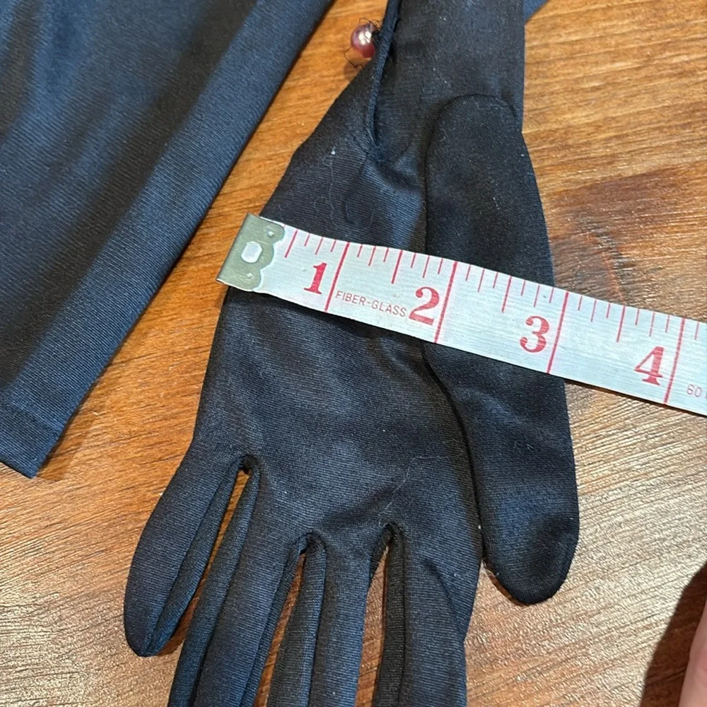 Elegant long Black Opera Gloves vintage 50s pink pearl buttons sz 6 - 7